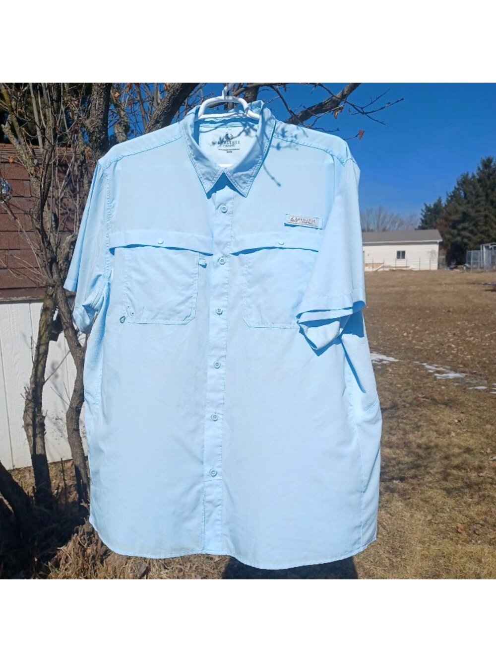 Realtree Fishing Shirt Blue Performance Outdoor Boxy Button Short Sleeve Men 2XL